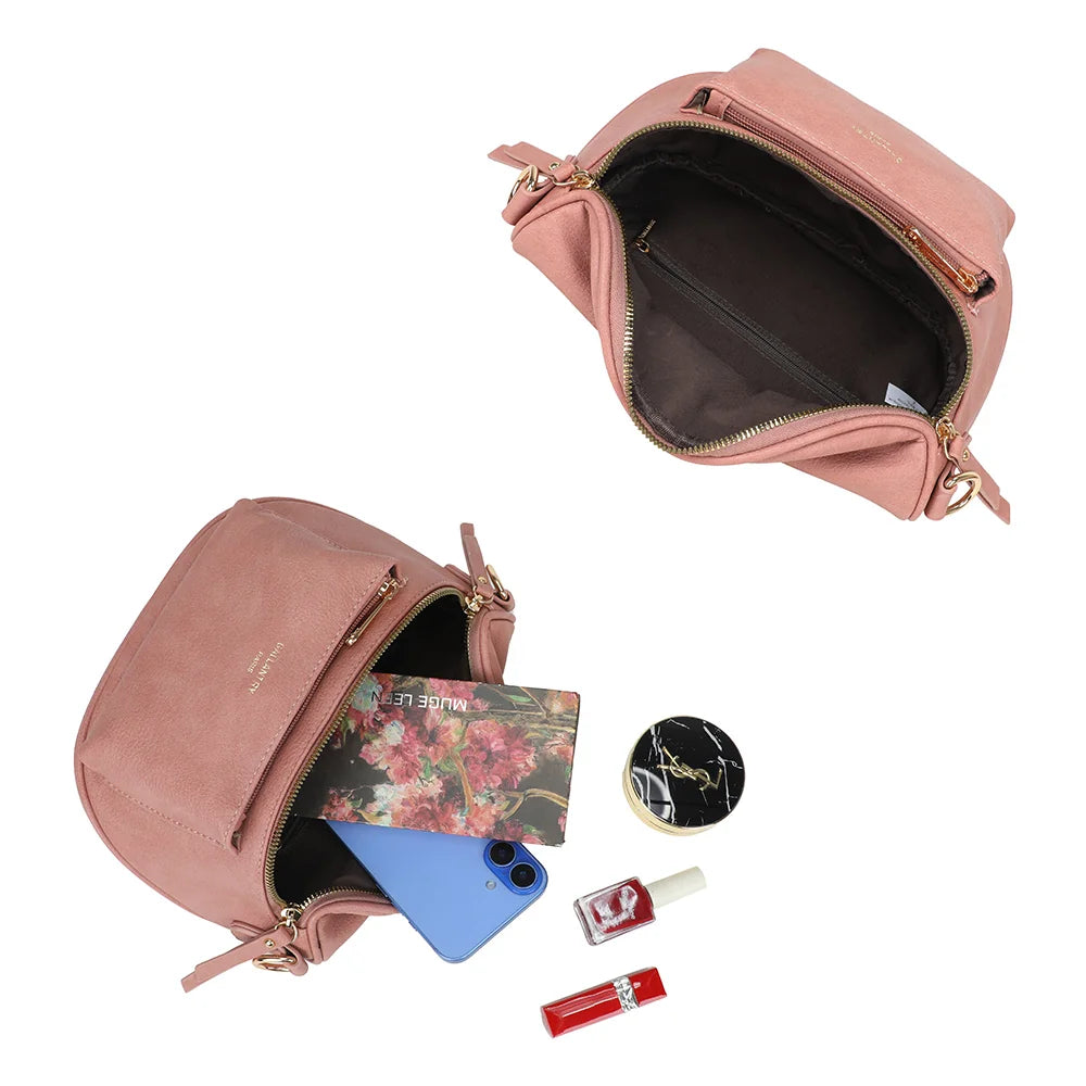 Intérieur du Glamour rose foncé : compartiment zippé pour smartphone, petit carnet et essentiels beauté – réf. Z-83047