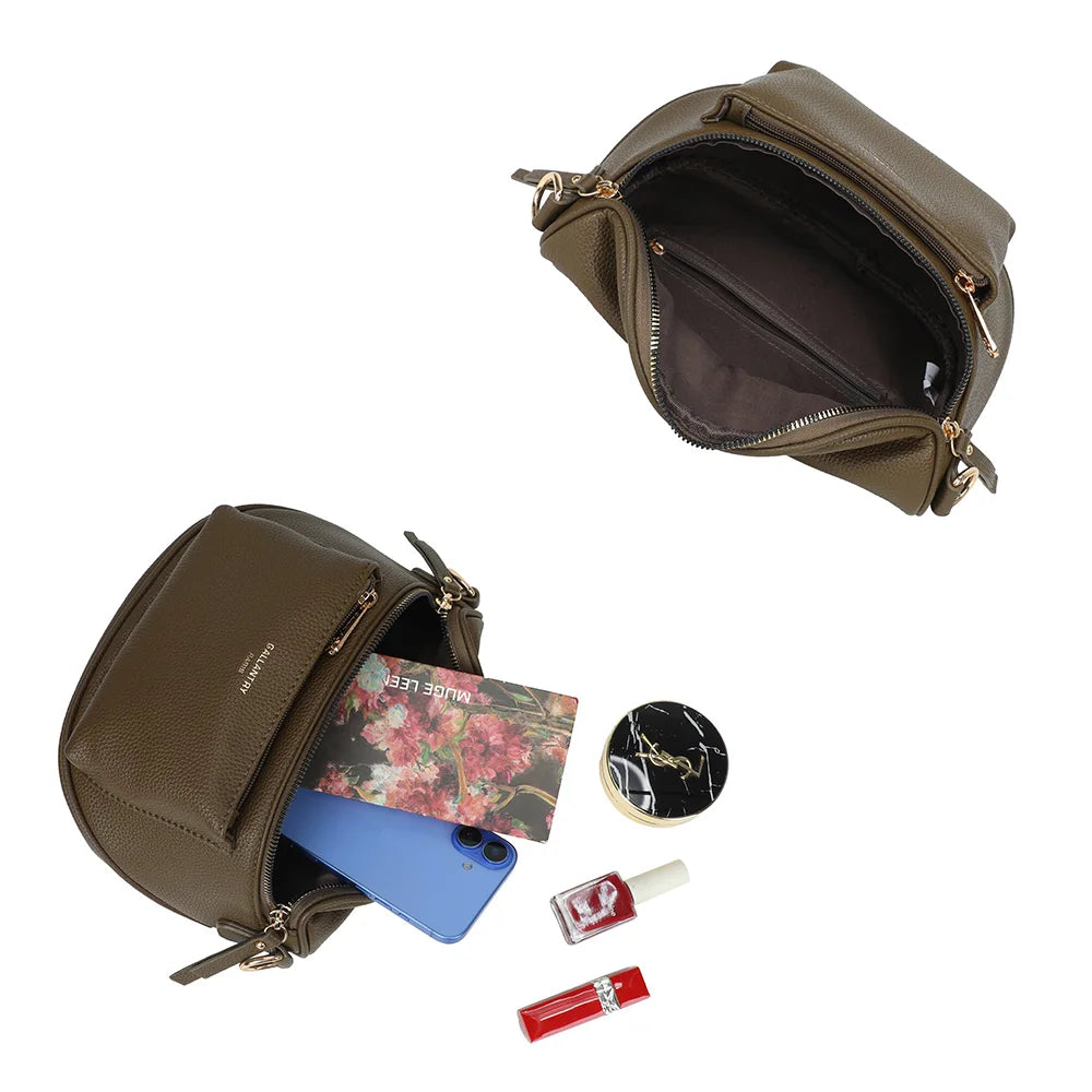 Intérieur du Glamour vert foncé : compartiment zippé pour smartphone, petit carnet et essentiels beauté – réf. Z-83047