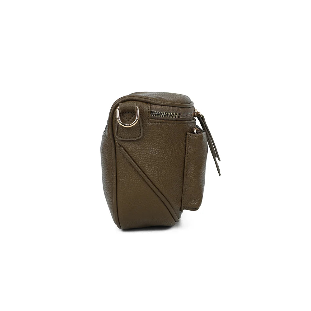 Profil du Glamour vert foncé : format compact de 9 cm de profondeur, anneau doré pour la sangle – réf. Z-83047
