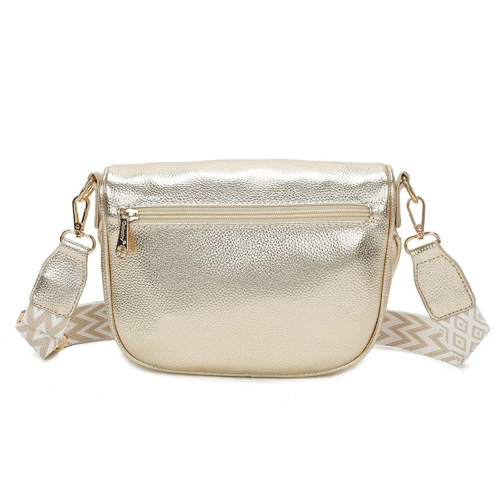 Dos du Glamour Shiny doré : surface grainée brillante qui accroche la lumière, sangle réglable fixée – réf. Z-83047-1