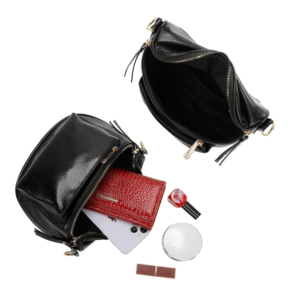 Intérieur du Glamour Shiny noir : compartiment zippé qui accueille portefeuille, smartphone et maquillage – réf. Z-83047-1