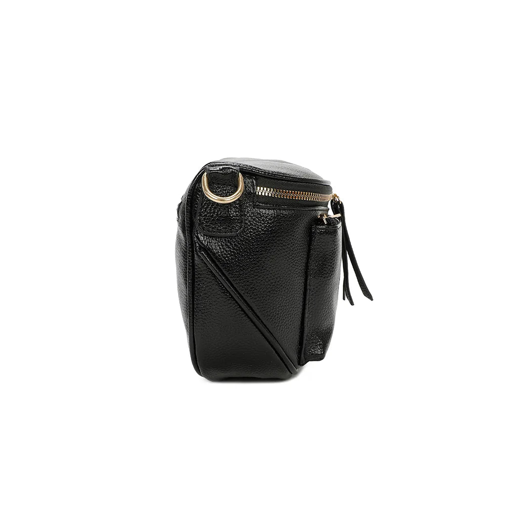 Profil du Glamour Shiny noir : silhouette arrondie de 9 cm de profondeur et attache de sangle à mousqueton – réf. Z-83047-1