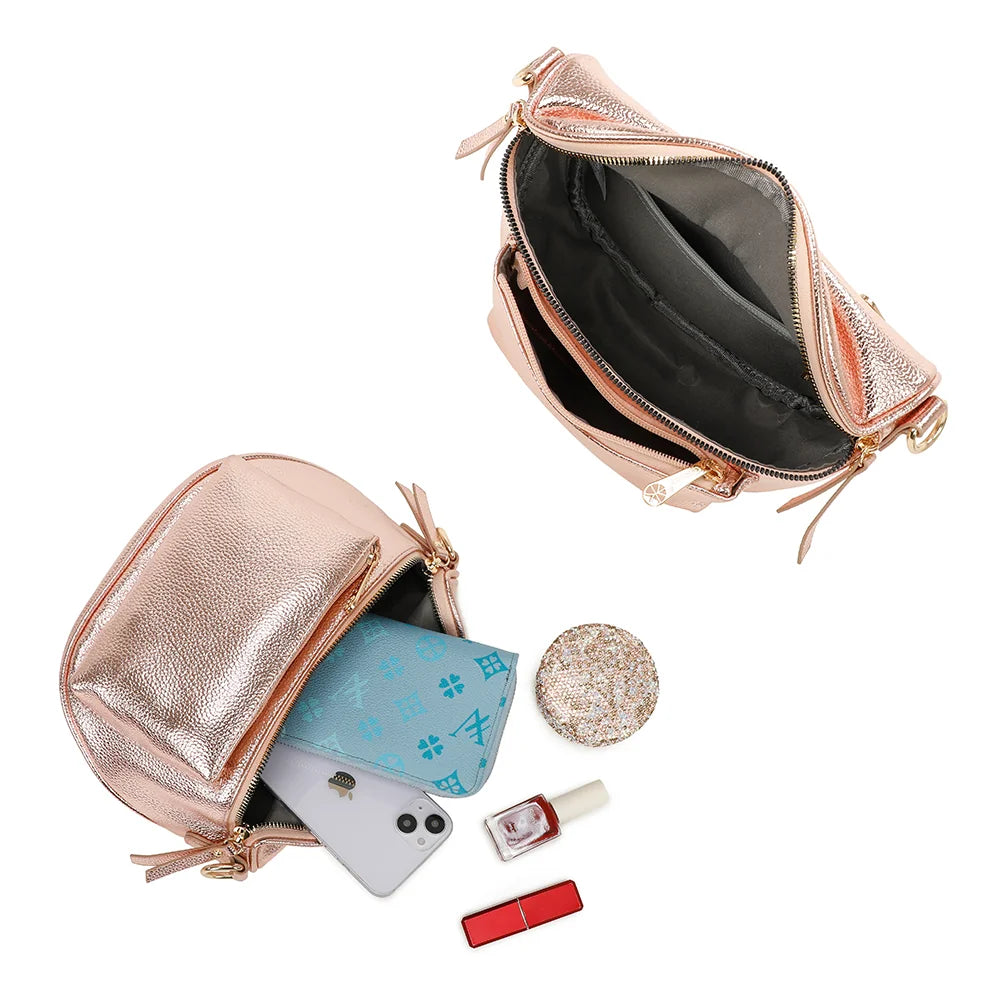 Intérieur du Glamour Shiny rose : compartiment zippé qui accueille portefeuille, smartphone et maquillage – réf. Z-83047-1