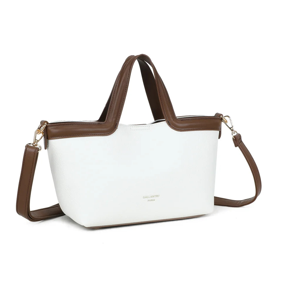 Horizon Duo blanc vu de trois quarts : silhouette trapèze et bordure contrastante en haut du sac – réf. R-2038