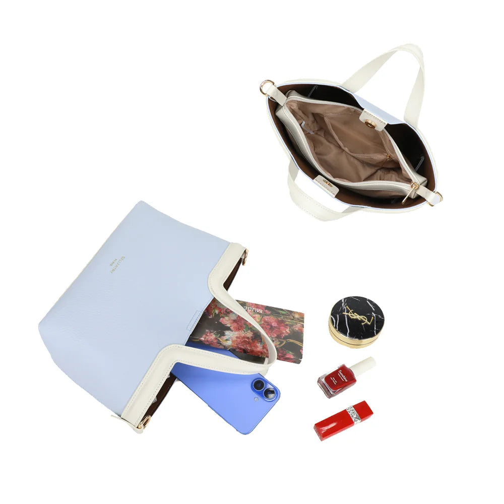 Intérieur du Horizon Duo bleu clair : compartiment zippé et place pour téléphone et maquillage – réf. R-2038