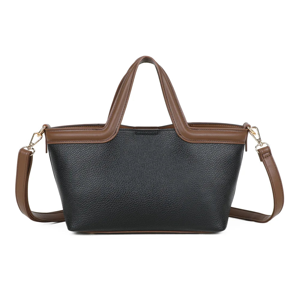 Dos du sac Horizon Duo noir, simili cuir grainé et anses bicolores assorties à la bordure – réf. R-2038