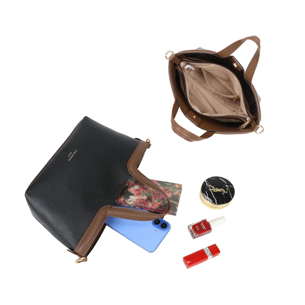 Intérieur du Horizon Duo noir : compartiment zippé et place pour téléphone et maquillage – réf. R-2038
