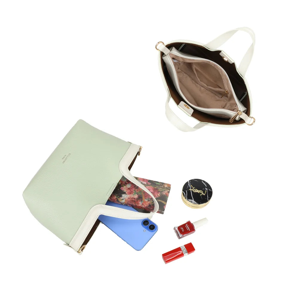 Intérieur du Horizon Duo vert clair : compartiment zippé et place pour téléphone et maquillage – réf. R-2038