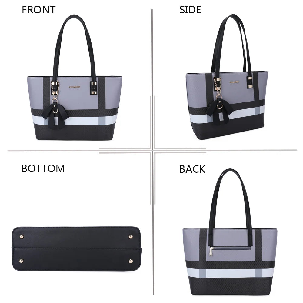 Jolie gris sous quatre angles : face, côté, dessous et dos avec sa poche zippée – réf. M-7422