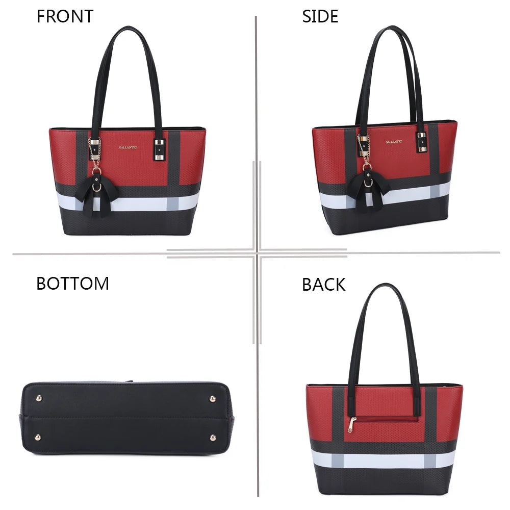 Jolie rouge sous quatre angles : face, côté, dessous et dos avec sa poche zippée – réf. M-7422