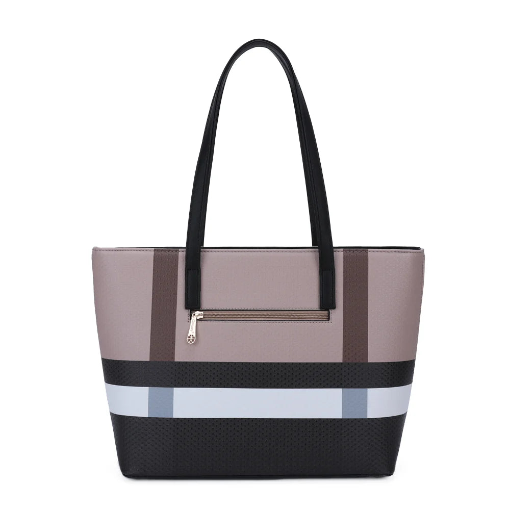 Dos du Jolie taupe/noir avec sa poche zippée pour garder téléphone ou clés à portée de main – réf. M-7422