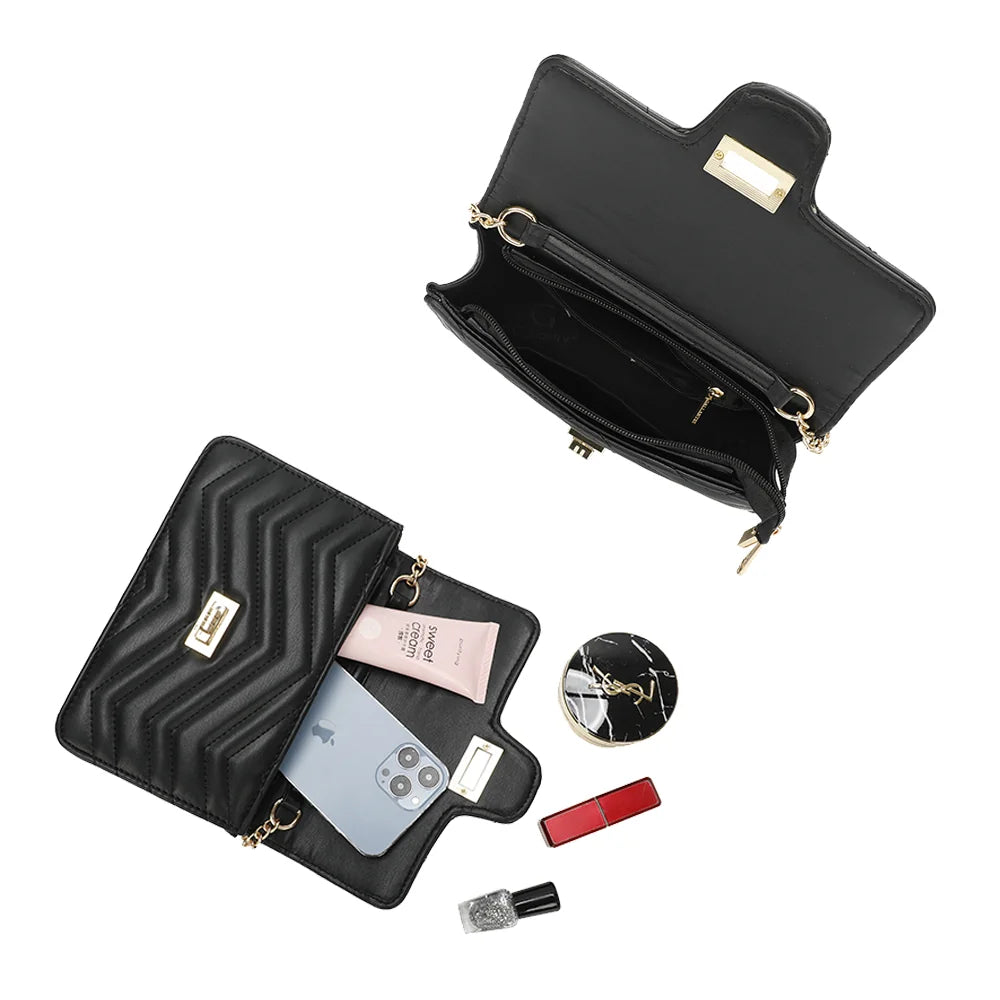 Intérieur de L’Allegra noir : compartiment principal et poche zippée pour le téléphone – réf. C-0159