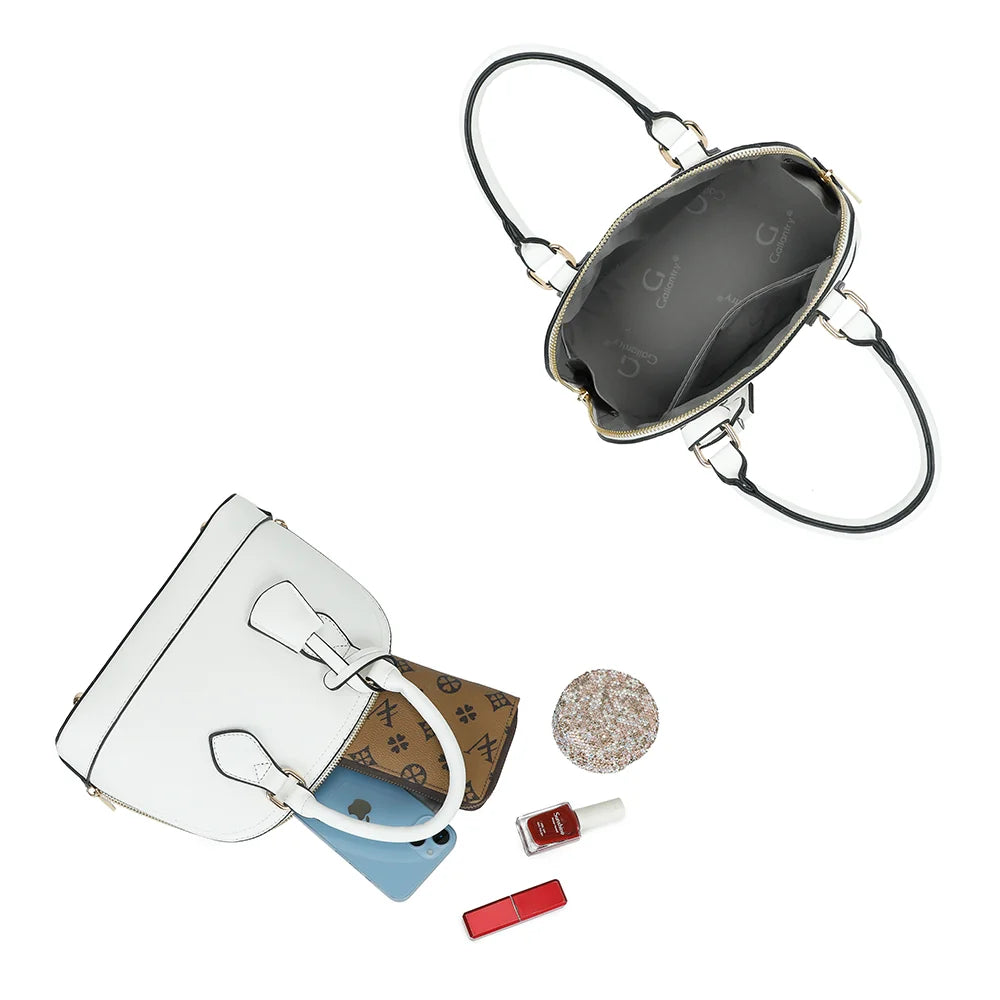 Intérieur de L'Éclat Mini blanc : compartiment zippé avec poche plaquée pour le téléphone et l’essentiel – réf. DQ-8596-5