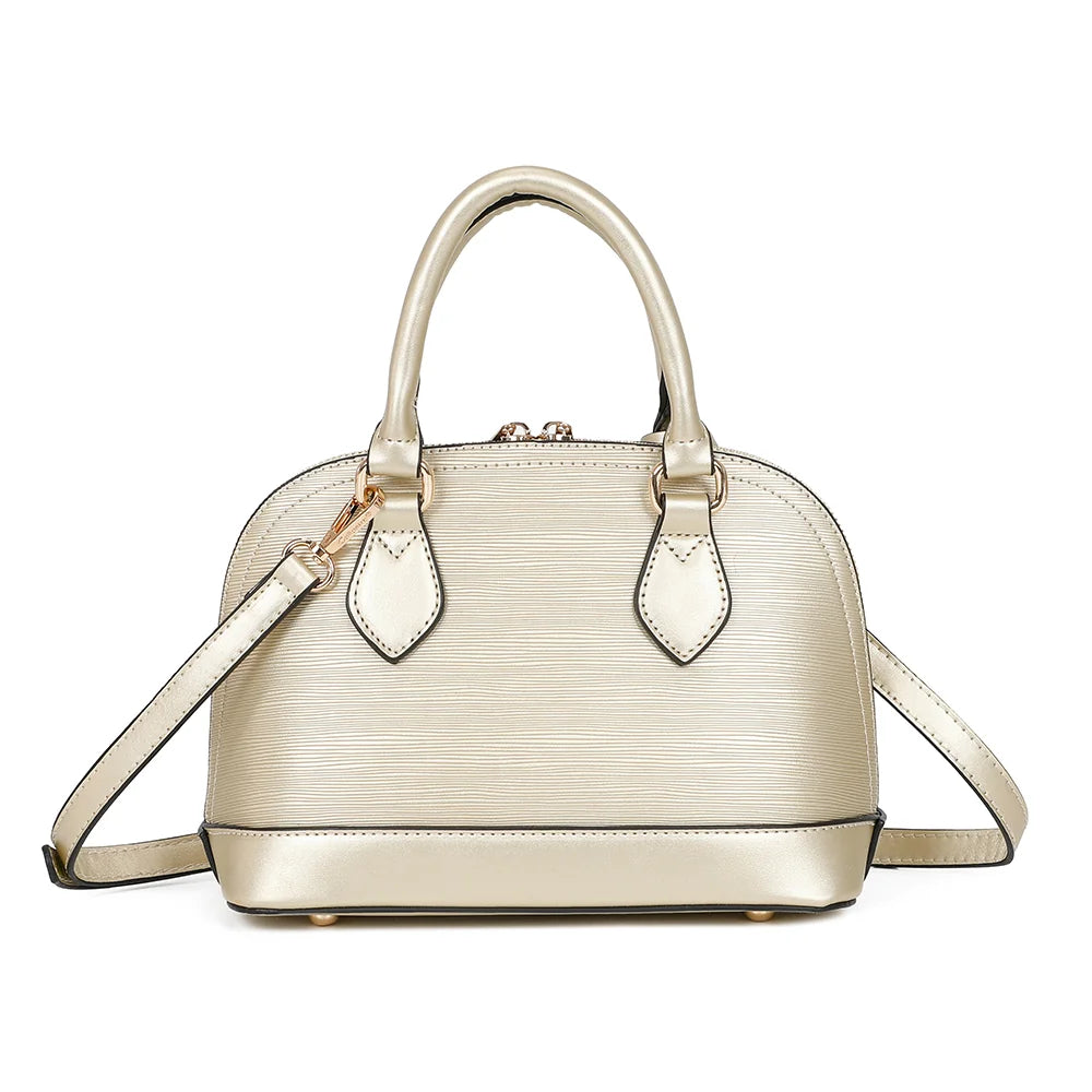 L'Éclat Mini bronze vu de dos : surface striée légèrement brillante et deux anses courtes – réf. DQ-8596-5