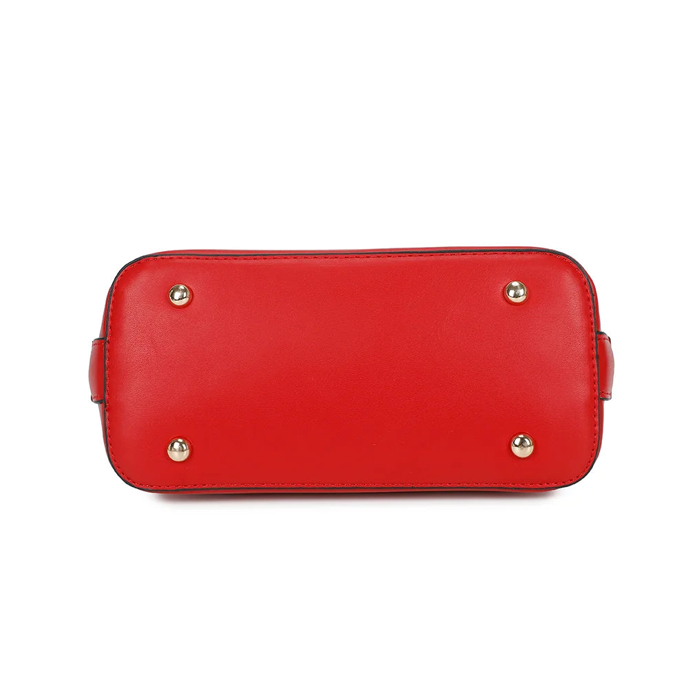 Dessous de L'Éclat Mini rouge : base plate posée sur des pieds métalliques dorés – réf. DQ-8596-5