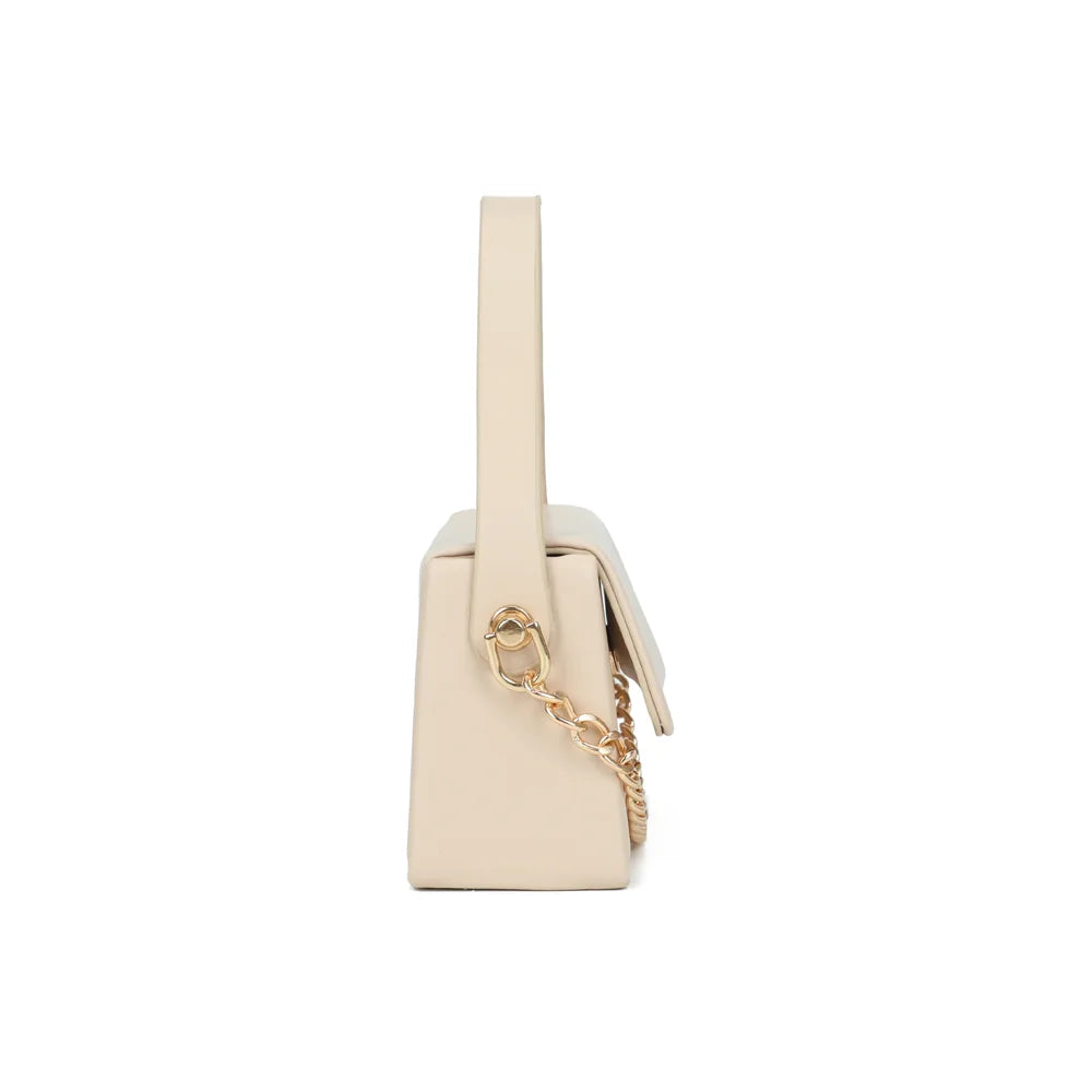 Profil de La Azurée beige : 6 cm de profondeur et anneaux dorés pour les chaînes – réf. YL-26021