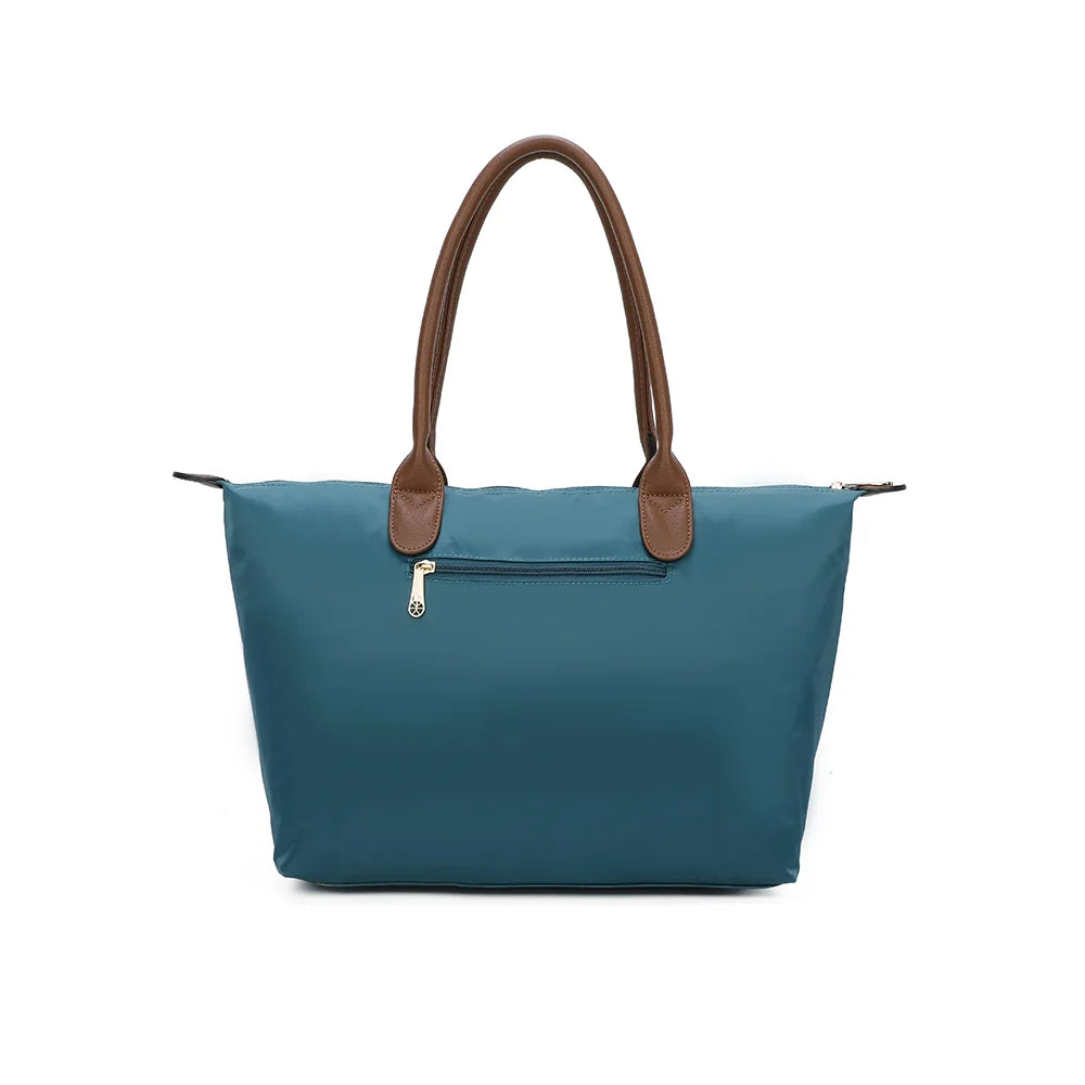 Dos de La Balade (Large) vert foncé en nylon, avec ses deux longues anses marron assorties – réf. Z-02