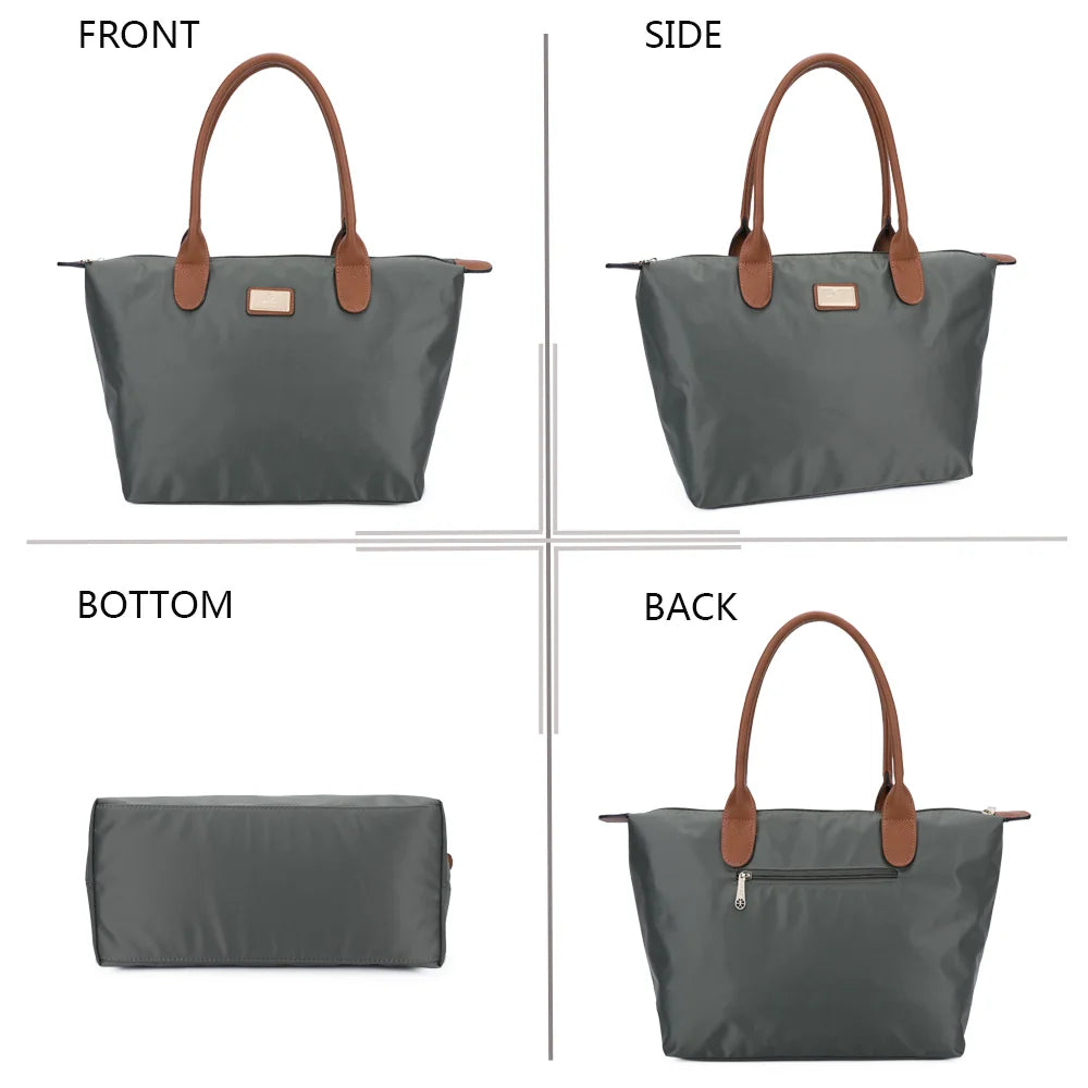 La Balade Medium vert foncé sous quatre angles : face, profil, dessous et dos du sac en nylon – réf. Z-03