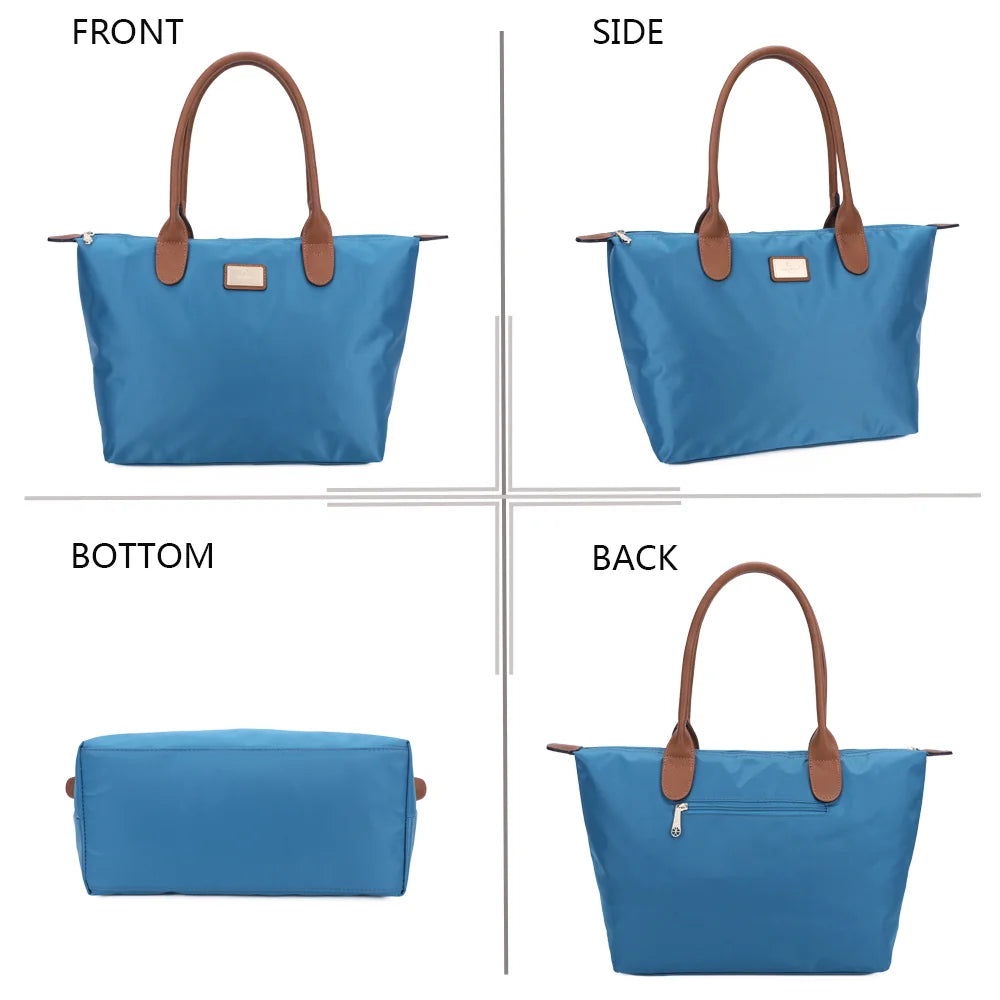 La Balade Medium turquoise foncé sous quatre angles : face, profil, dessous et dos du sac en nylon – réf. Z-03