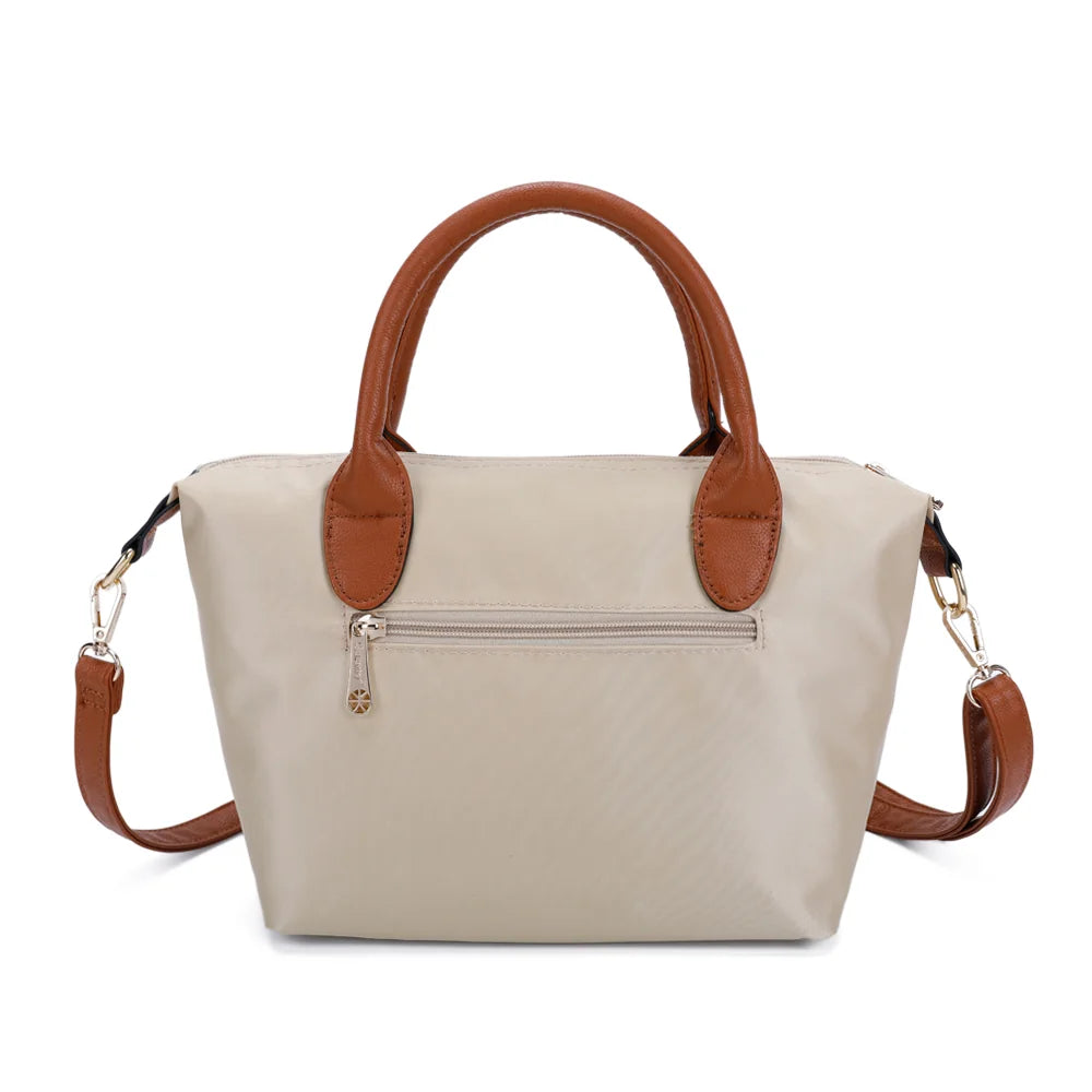 Dos de La Balade beige : nylon lisse et poignées en simili cuir camel – réf. Z-01