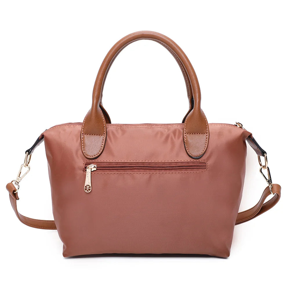 Dos de La Balade camel : nylon lisse et poignées en simili cuir camel – réf. Z-01