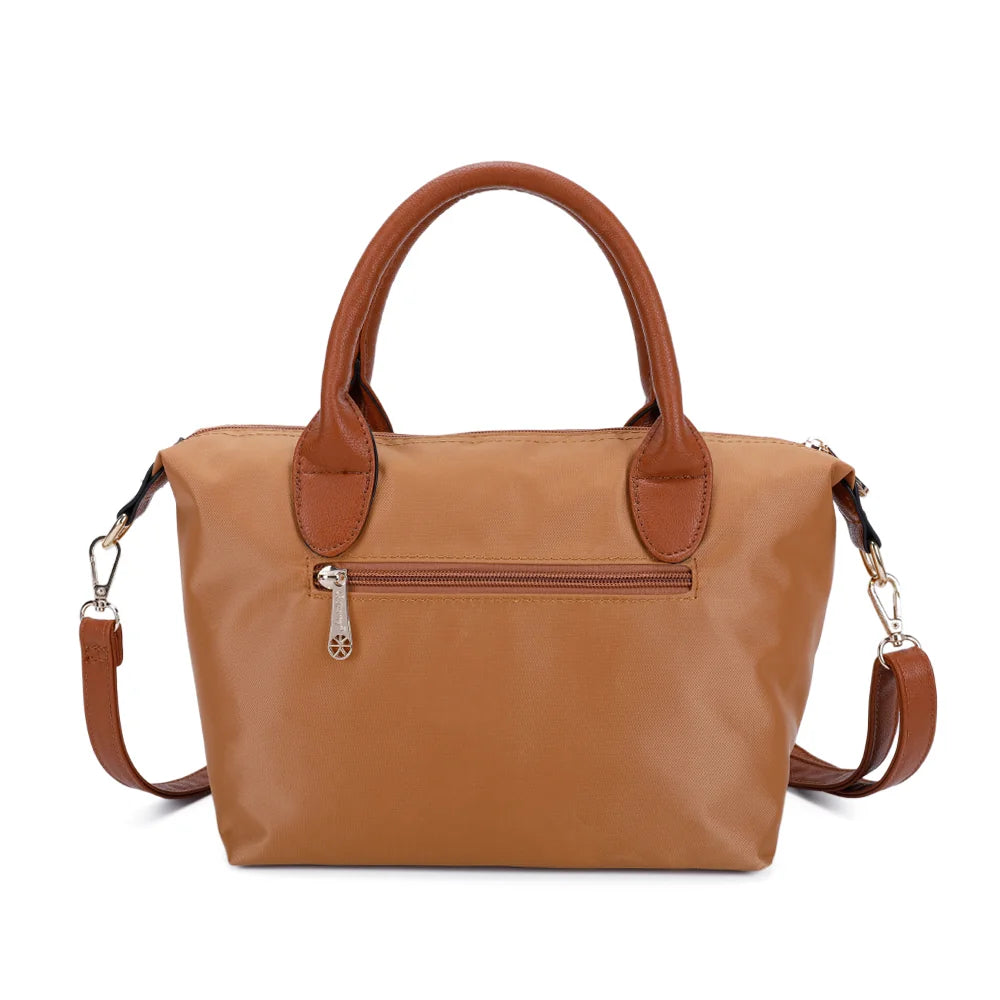 Dos de La Balade jaune foncé : nylon lisse et poignées en simili cuir camel – réf. Z-01