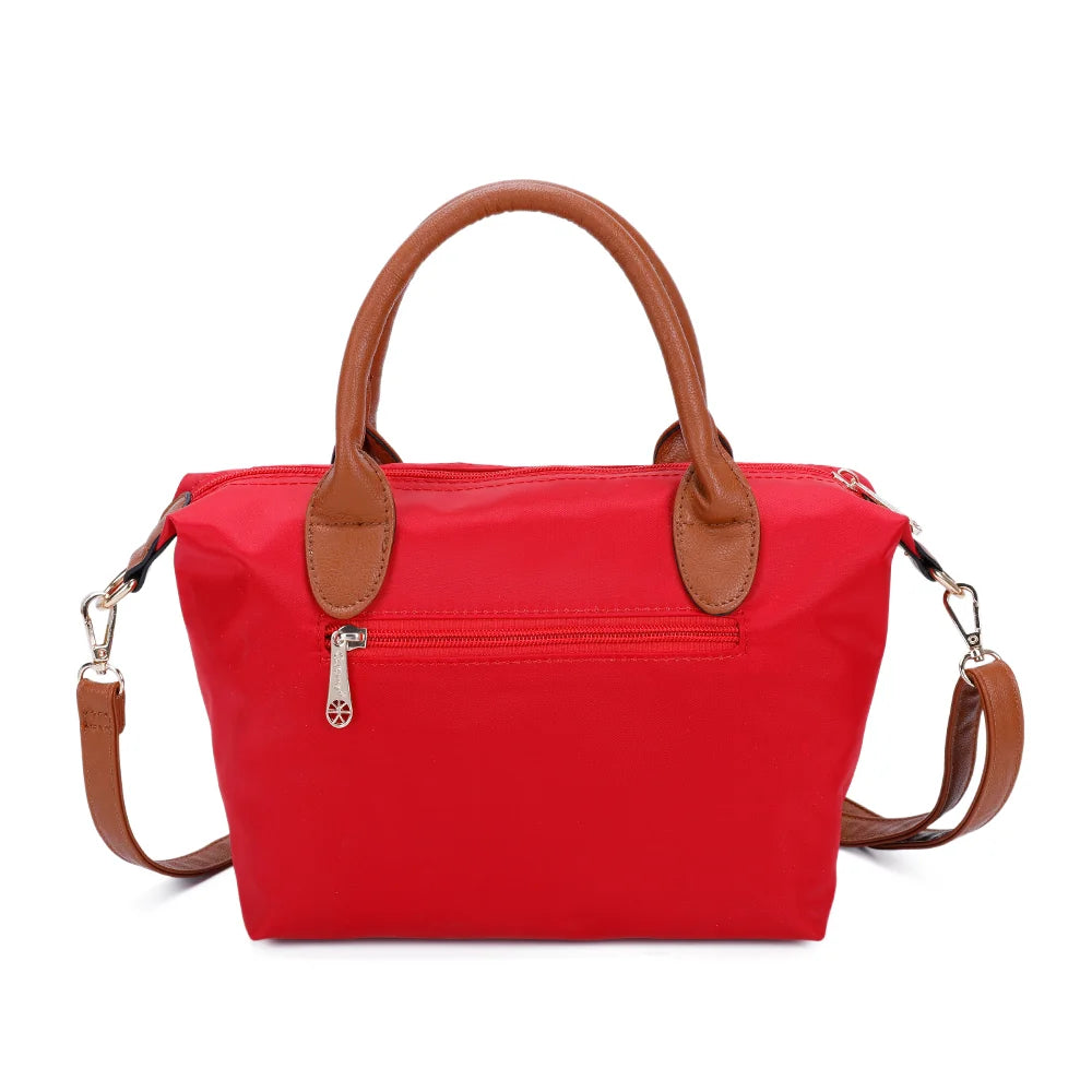 Dos de La Balade rouge : nylon lisse et poignées en simili cuir camel – réf. Z-01