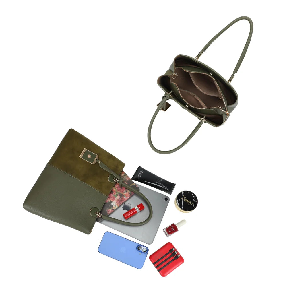 Intérieur du La Bellamy vert foncé : plusieurs compartiments dont un central zippé – réf. G-7507-1
