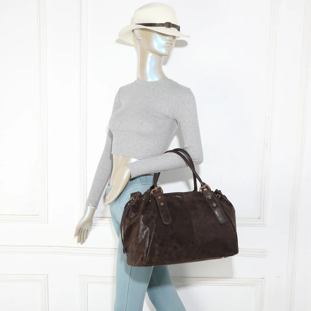Sac cabas femme La Boréale café porté à l’épaule grâce à ses deux anses de 19 cm – réf. R-62080-3-AIR