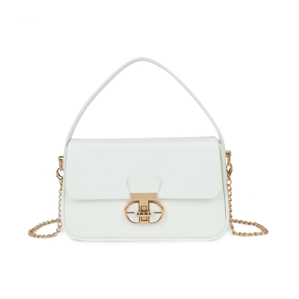 Petit sac à main femme La Caliane blanc, rabat et fermoir tournant doré – Gallantry Paris – réf. YL-26023