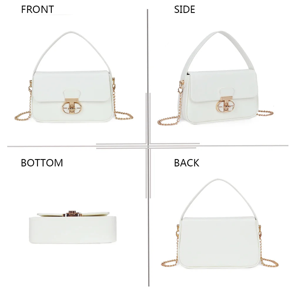 La Caliane blanc sous quatre angles : face, profil, dessous et dos du sac – réf. YL-26023