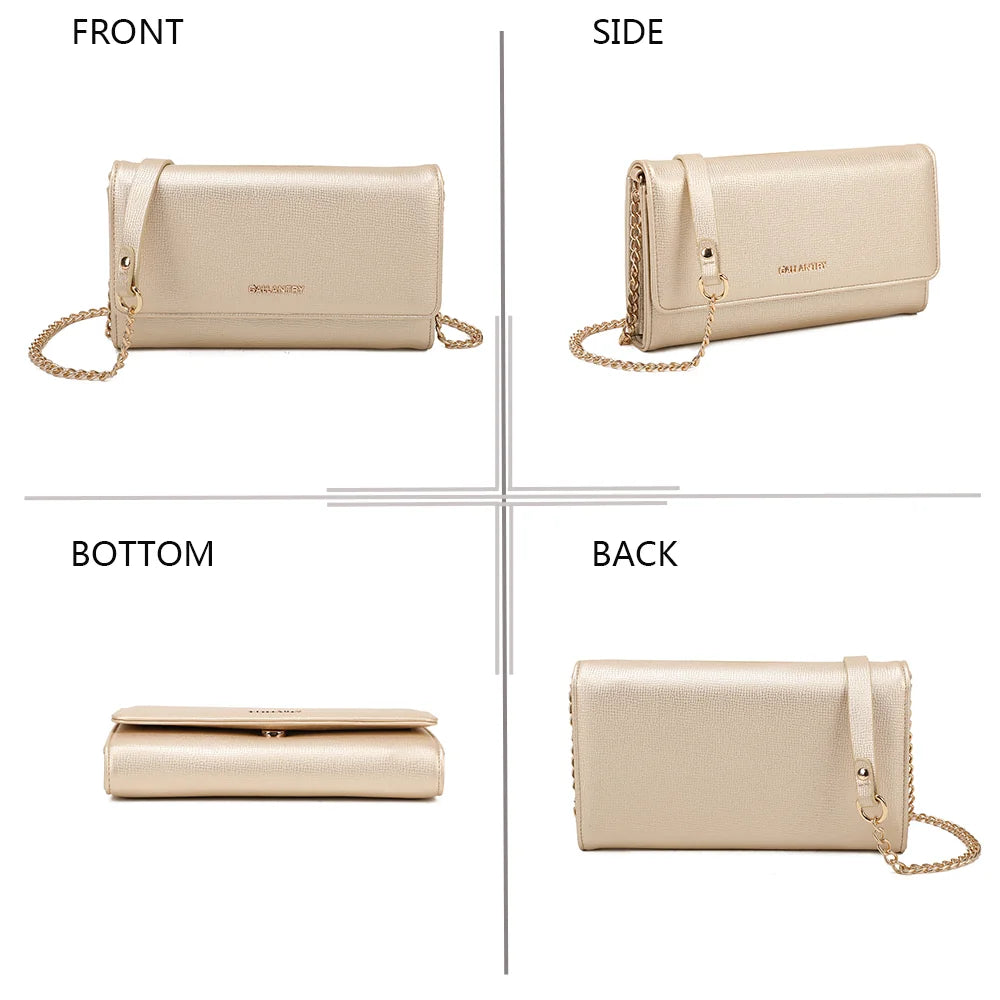 La Célina or sous tous ses angles : face, côté, dessous et dos de la pochette à chaîne – réf. SF-69049