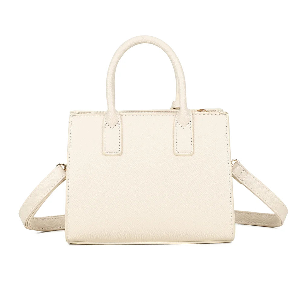 Dos du sac La Colette beige, lignes nettes et surpiqûres ton sur ton sur la texture saffiano – réf. R-2059