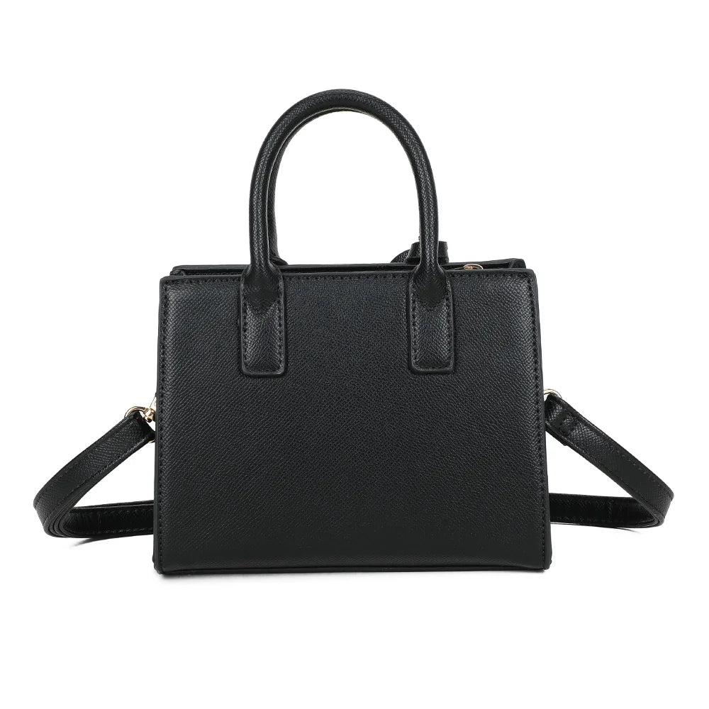 Dos du sac La Colette noir, lignes nettes et surpiqûres ton sur ton sur la texture saffiano – réf. R-2059