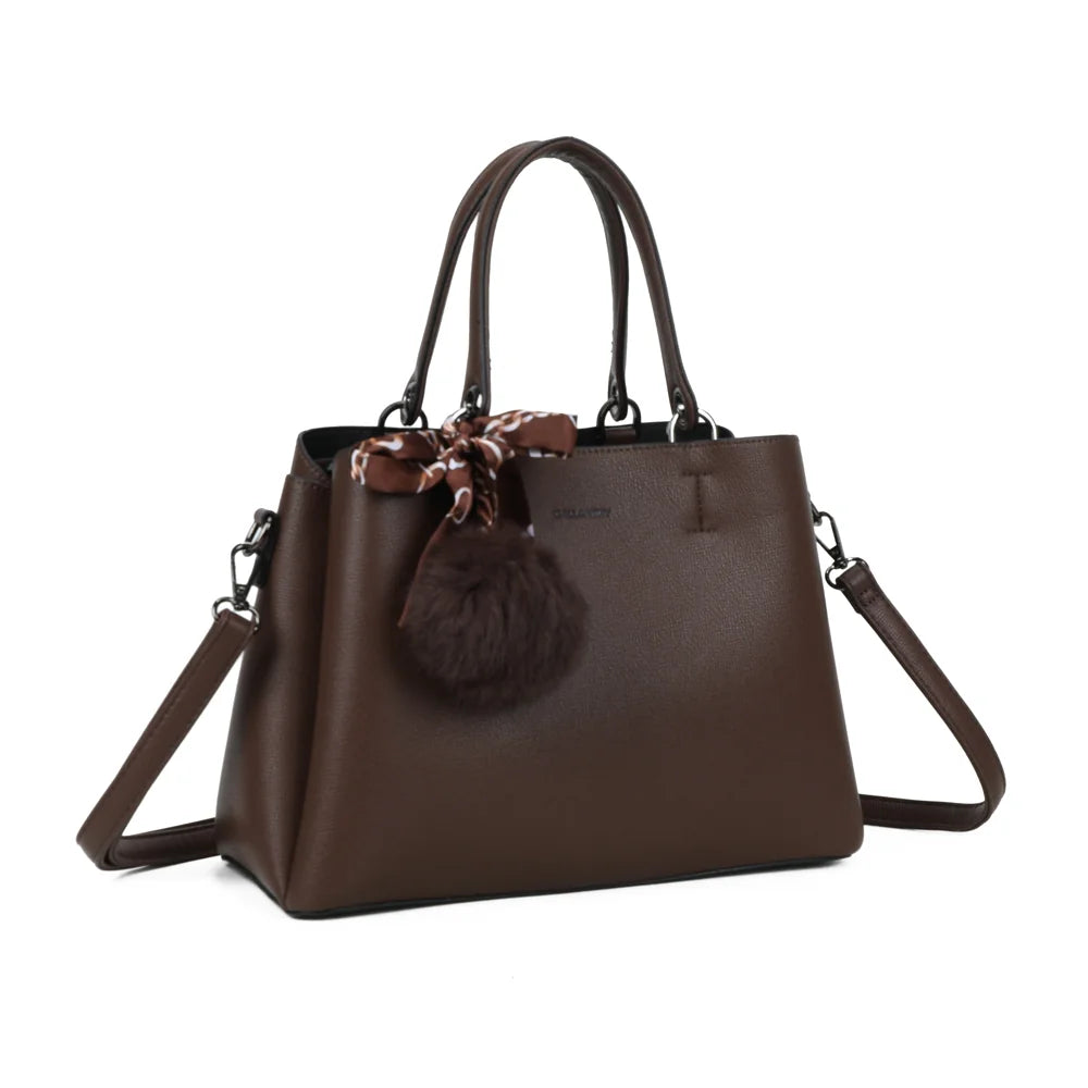 Sac à main La Coquette café de trois quarts, anses courtes et bandoulière – réf. DQ-815