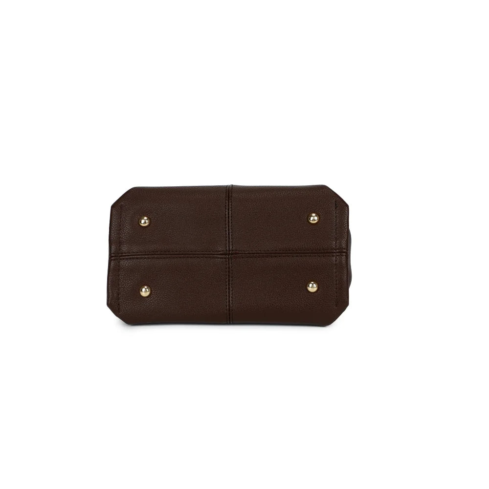 Dessous de La Cordélia café en simili cuir grainé, posé sur de petits pieds métalliques dorés – réf. R-2061