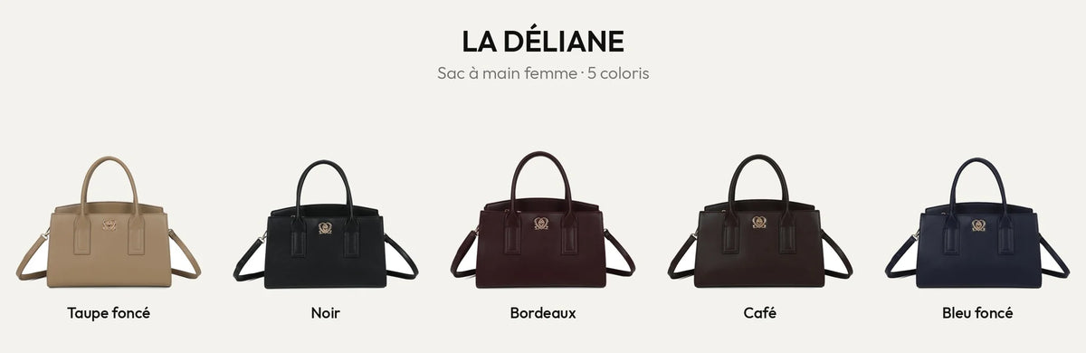Sac à main femme La Déliane en 5 coloris : taupe foncé, noir, bordeaux, coffee et bleu foncé – Gallantry Paris – réf. LS-76004