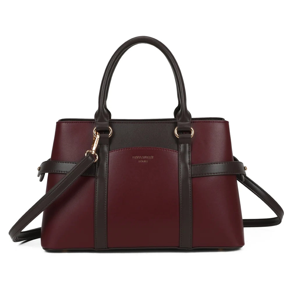 Sac à main femme La Dorsay bordeaux/coffee, synthétique lisse vegan, anses arrondies et logo doré – Gallantry Paris – réf. LS-76012