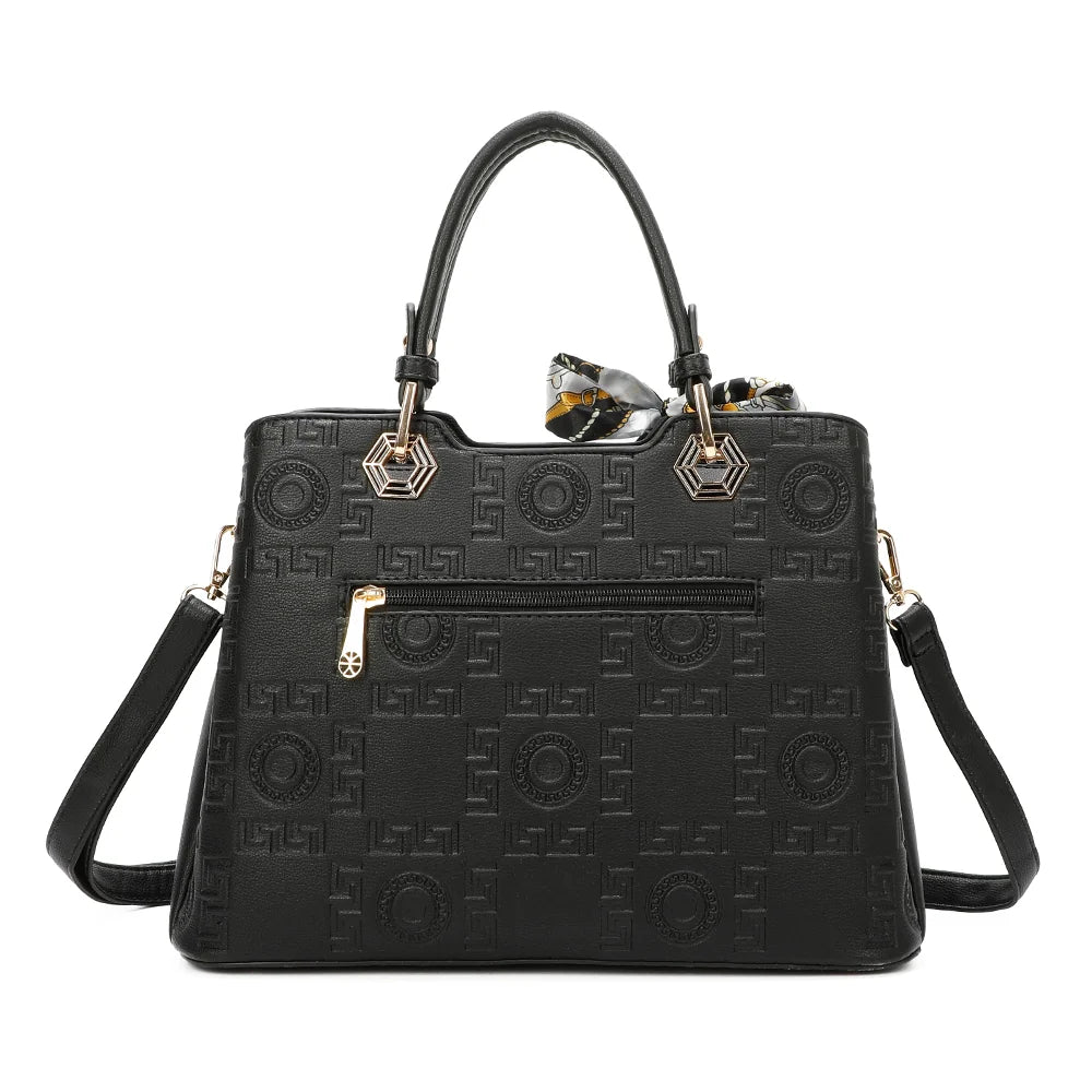 Dos du La Élégance Roma noir, simili cuir grainé entièrement embossé d’un motif géométrique – réf. M-9354-2