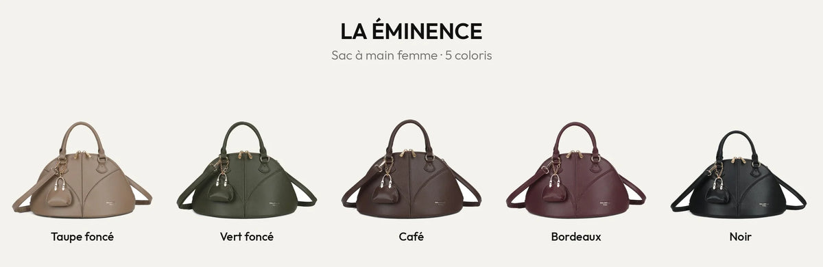 Sac à main femme La Éminence en 5 coloris : taupe foncé, vert foncé, coffee, bordeaux et noir – Gallantry Paris – réf. DQ-8738