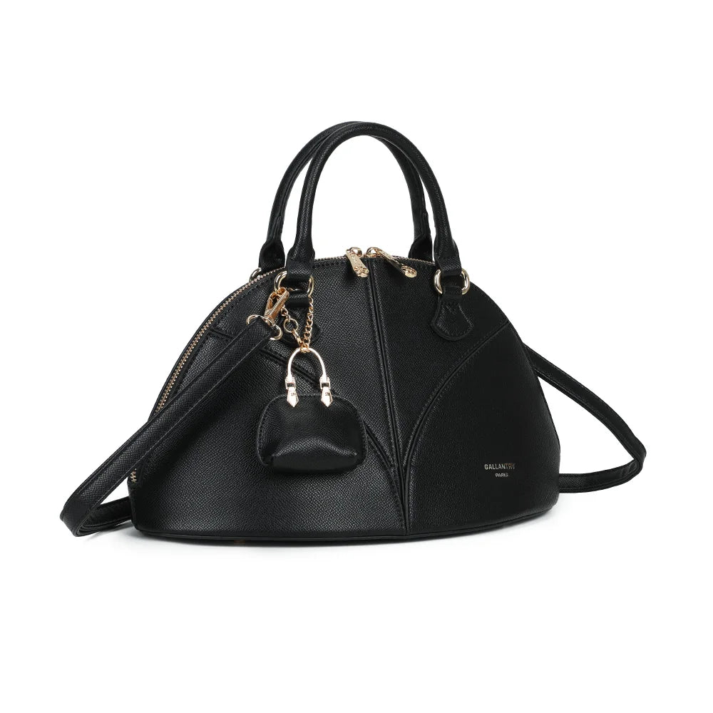 La Éminence noir de trois quarts : silhouette arrondie, coutures en pétales et double zip doré – réf. DQ-8738