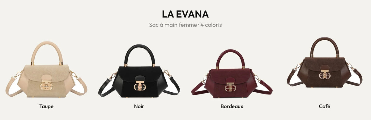 Sac à main femme La Evana en 4 coloris : Taupe, Noir, Bordeaux et Coffee – Gallantry Paris – réf. YL-26008-1
