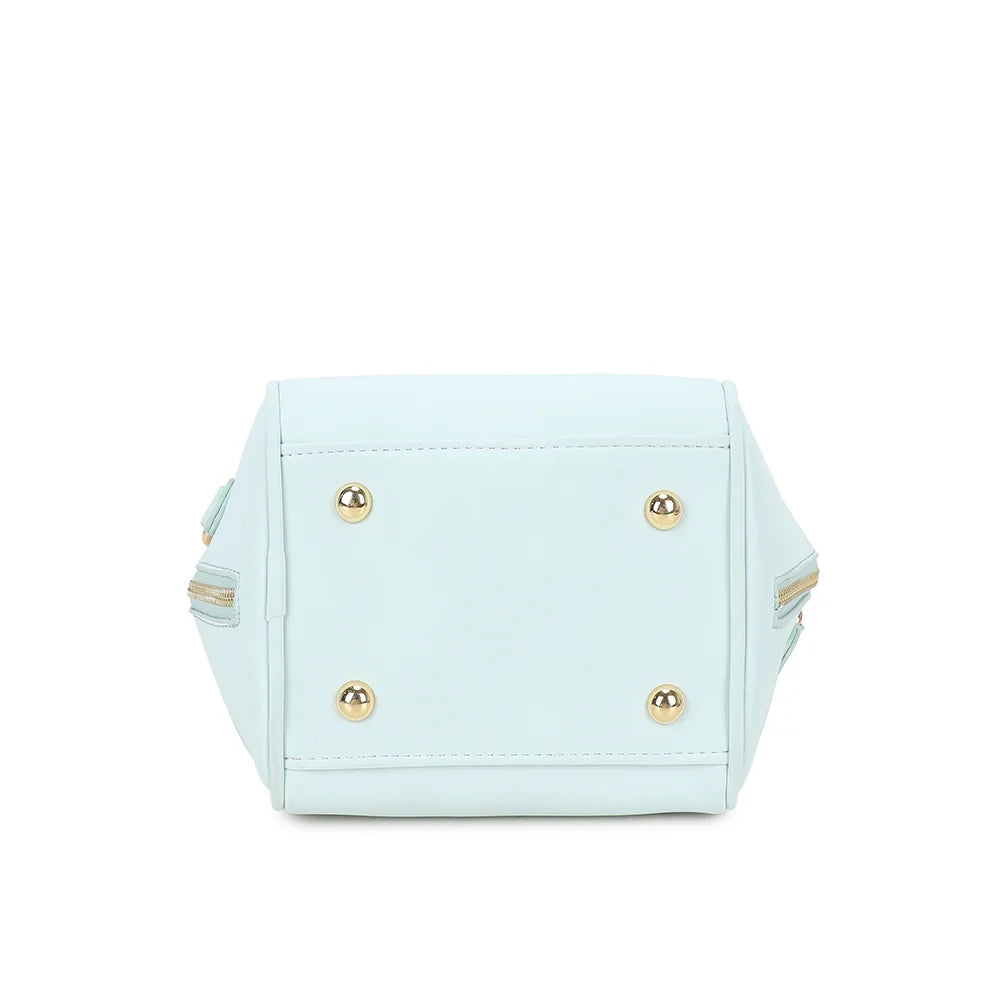 Dessous de La Féerie bleu clair : base compacte de 15 × 12 cm et surpiqûres ton sur ton – réf. R-2052