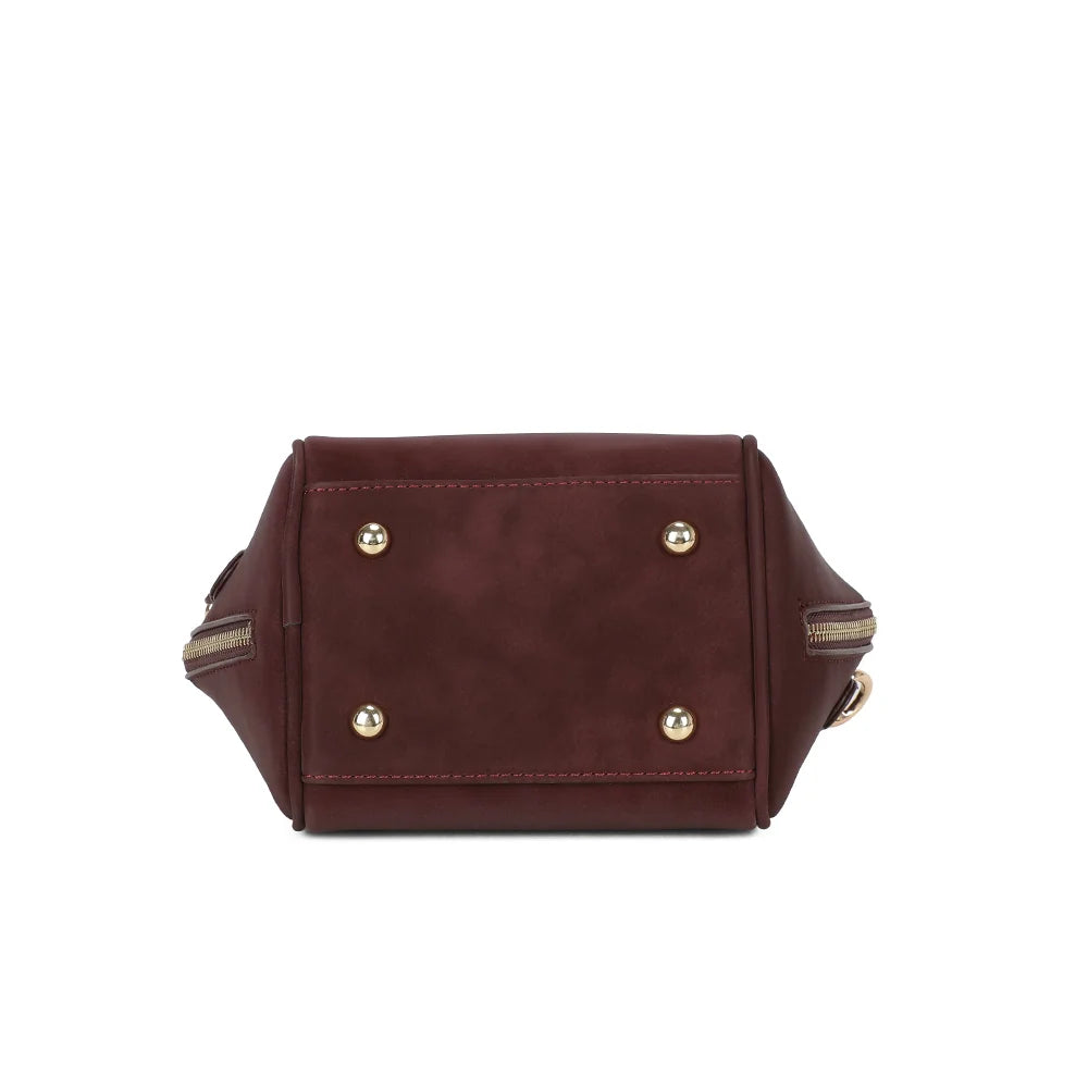 Dessous de La Féerie bordeaux : base compacte de 15 × 12 cm et surpiqûres ton sur ton – réf. R-2052