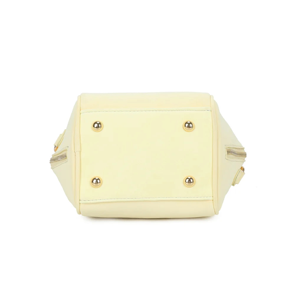 Dessous de La Féerie jaune : base compacte de 15 × 12 cm et surpiqûres ton sur ton – réf. R-2052
