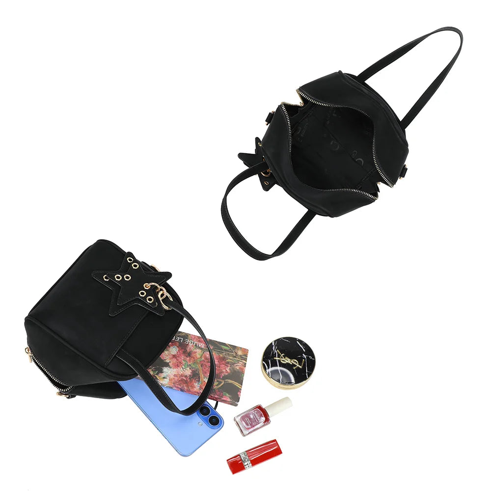 Intérieur de La Féerie noir : ouverture zippée et doublure synthétique pour téléphone et rouge à lèvres – réf. R-2052
