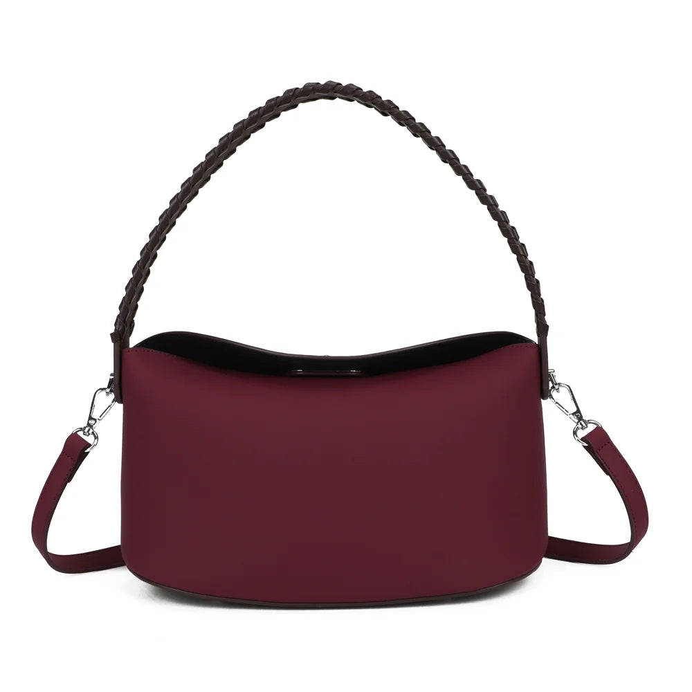 Sac à main femme La Lison bordeaux/coffee, anse tressée et bandoulière amovible – Gallantry Paris – réf. LS-76010