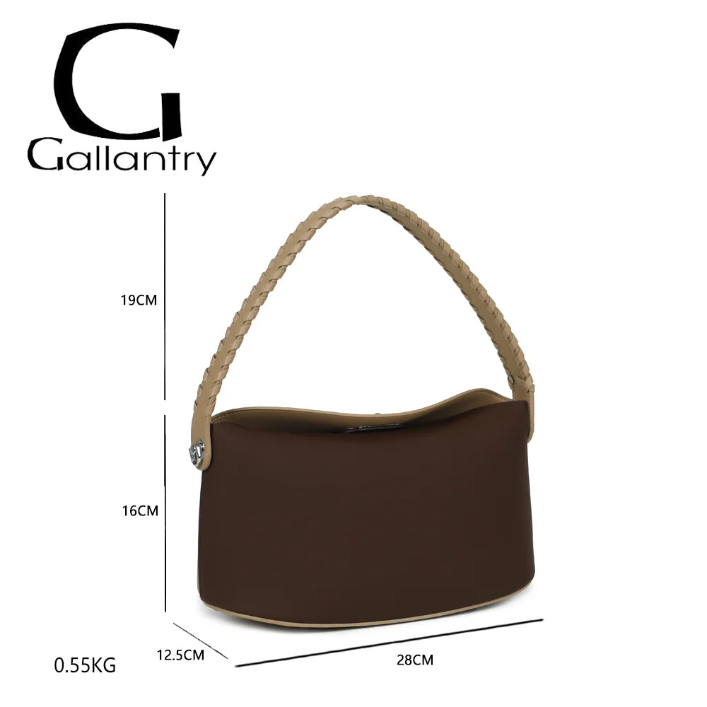 Dimensions de La Lison coffee/taupe : 28 × 12,5 × 16 cm, hauteur d’anse 19 cm, poids 0,55 kg – réf. LS-76010