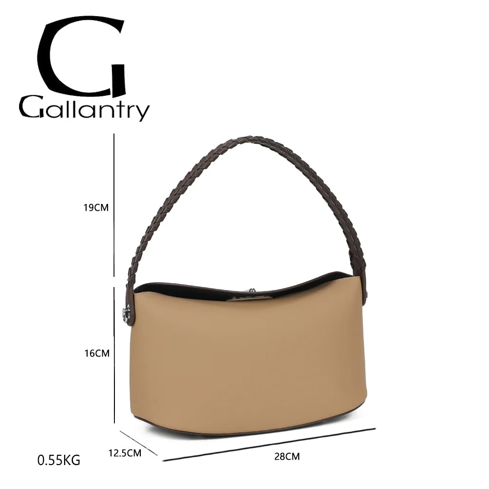 Dimensions de La Lison taupe/coffee : 28 × 12,5 × 16 cm, hauteur d’anse 19 cm, poids 0,55 kg – réf. LS-76010