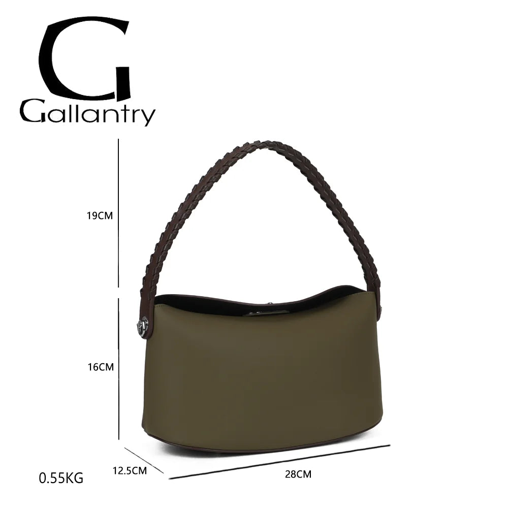 Dimensions de La Lison vert foncé/coffee : 28 × 12,5 × 16 cm, hauteur d’anse 19 cm, poids 0,55 kg – réf. LS-76010